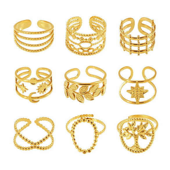 Wholesale Women's Stainless Steel Electroplated Geometric Ferris Wheel Hollow Opening Ring