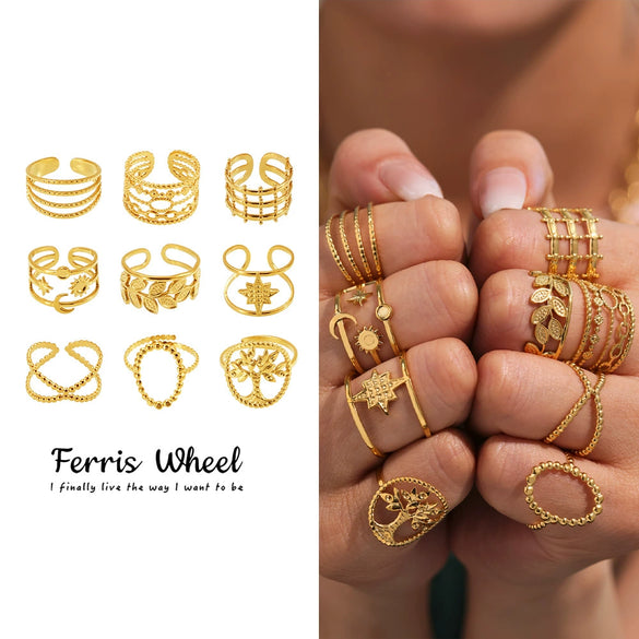 Wholesale Women's Stainless Steel Electroplated Geometric Ferris Wheel Hollow Opening Ring