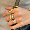 Wholesale Women's Stainless Steel Electroplated Geometric Flower Ring Jewelry Accessories
