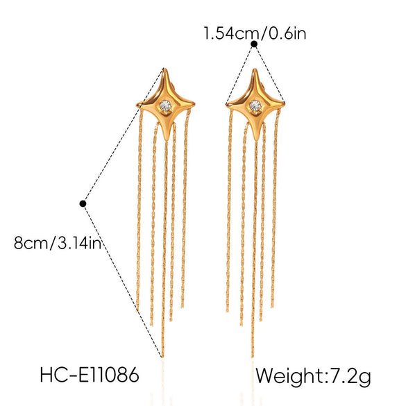 Wholesale Women's Stainless Steel Electroplated Geometric Fourpointed Star Tassel Earrings