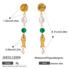 Wholesale Women's Stainless Steel Electroplated Geometric Green Agate And Freshwater Pearl Small Fish Pendant Earrings With Original And Minimalist Design