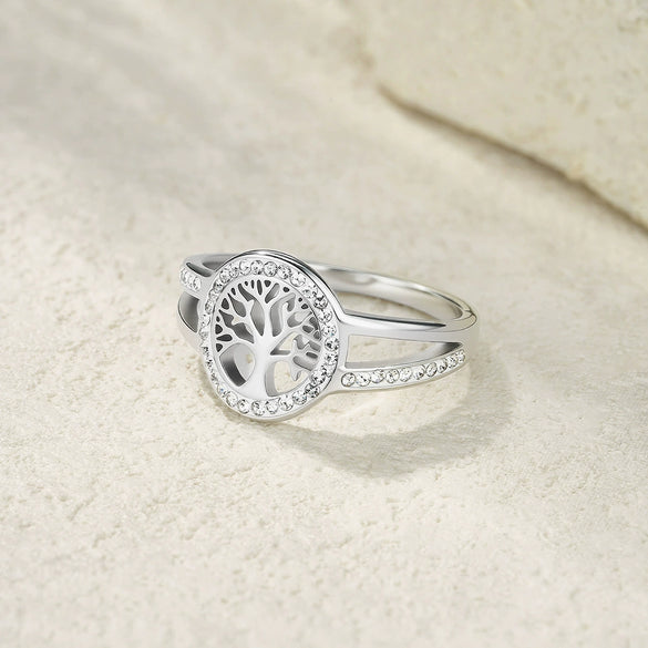 Wholesale Women's Stainless Steel Electroplated Geometric Hollow Tree Of Life Stackable Ring