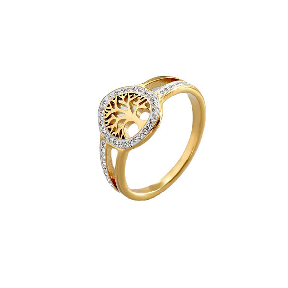 Wholesale Women's Stainless Steel Electroplated Geometric Hollow Tree Of Life Stackable Ring