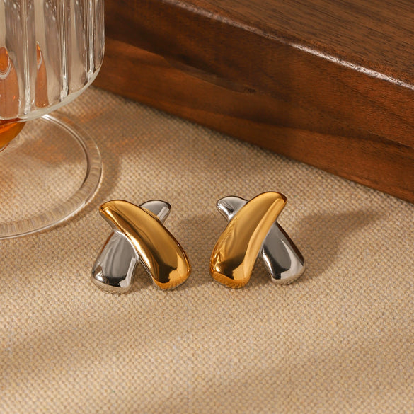 Wholesale Women's Stainless Steel Electroplated Geometric Letters Numbers Text Xshaped Earrings Ins Style