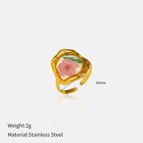 Wholesale Women's Stainless Steel Electroplated Geometric Light Luxury Flower Ring Jewelry