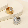 Wholesale Women's Stainless Steel Electroplated Geometric Lines Doublelayer Water Drop Zircon Ring Jewelry