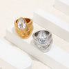 Wholesale Women's Stainless Steel Electroplated Geometric Lines Doublelayer Water Drop Zircon Ring Jewelry