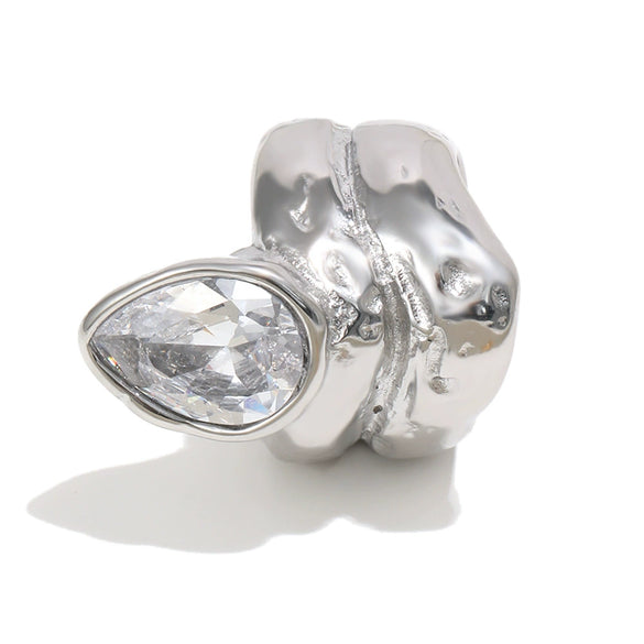 Wholesale Women's Stainless Steel Electroplated Geometric Lines Doublelayer Water Drop Zircon Ring Jewelry