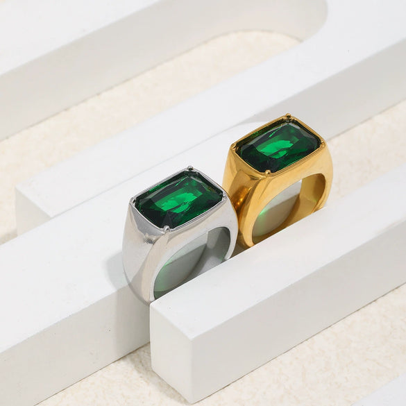 Wholesale Women's Stainless Steel Electroplated Geometric Lines Square Diamond Ring Jewelry Accessories