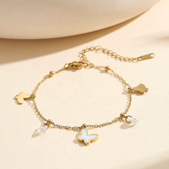 Wholesale Women's Stainless Steel Electroplated Geometric Shell Butterfly Bracelet With Original Design