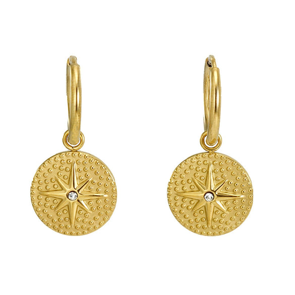 Wholesale Women's 316L Stainless Steel Electroplated Geometric Star Diamond Earrings With 18K Gold Plating