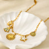 Wholesale Women's Stainless Steel Electroplated Geometric Starfish Flower Pendant Necklace With Cross Chain
