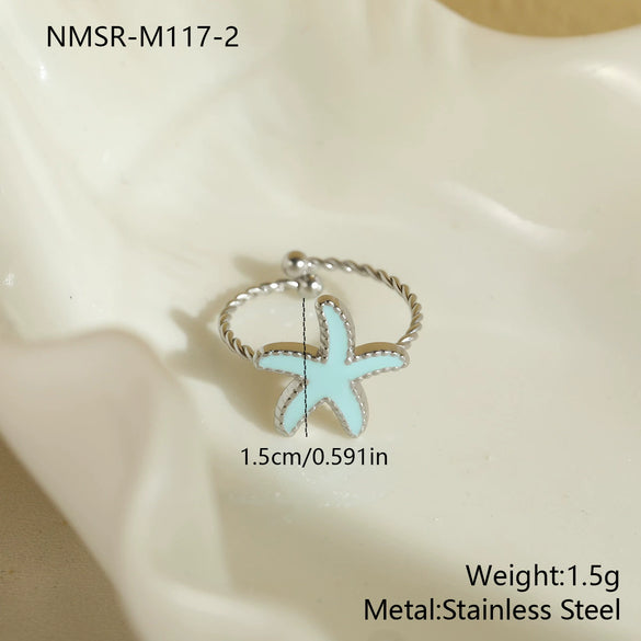Wholesale Women's Stainless Steel Electroplated Geometric Starfish Open Ring Jewelry