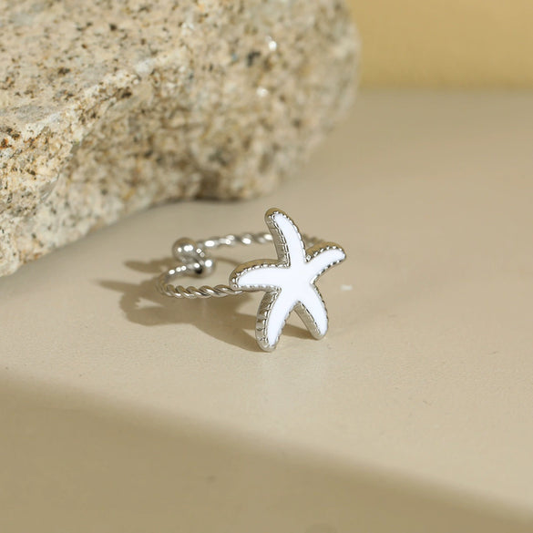 Wholesale Women's Stainless Steel Electroplated Geometric Starfish Open Ring Jewelry