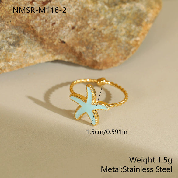 Wholesale Women's Stainless Steel Electroplated Geometric Starfish Open Ring Jewelry