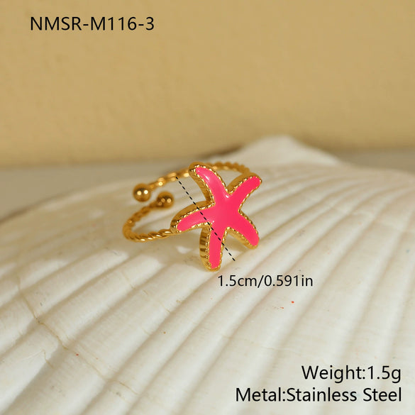 Wholesale Women's Stainless Steel Electroplated Geometric Starfish Open Ring Jewelry