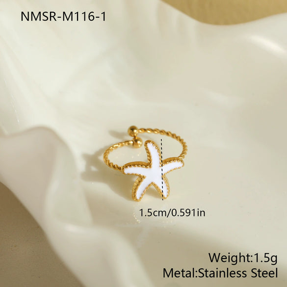 Wholesale Women's Stainless Steel Electroplated Geometric Starfish Open Ring Jewelry