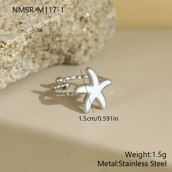 Wholesale Women's Stainless Steel Electroplated Geometric Starfish Open Ring Jewelry
