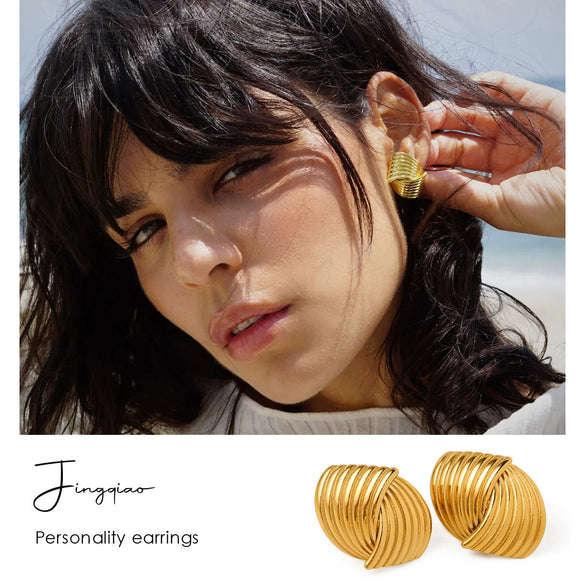 Wholesale Women's Stainless Steel Electroplated Geometric Striped Interlaced Earrings