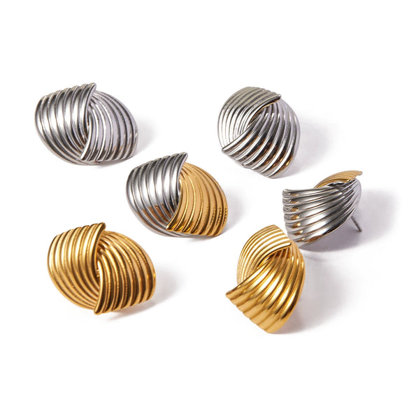 Wholesale Women's Stainless Steel Electroplated Geometric Striped Interlaced Earrings