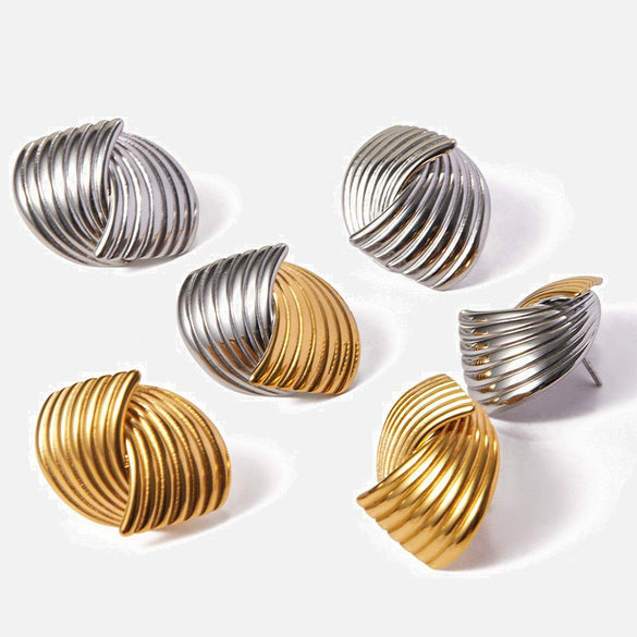 Wholesale Women's Stainless Steel Electroplated Geometric Striped Interlaced Earrings