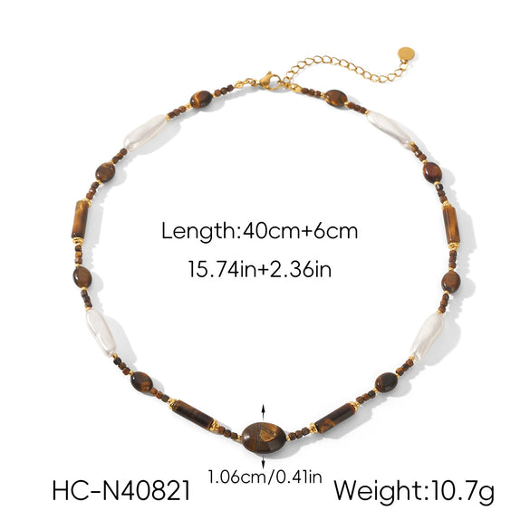 Wholesale Women's Stainless Steel Electroplated Geometric Tiger's Eye Beaded Clavicle Necklace