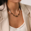 Wholesale Women's Stainless Steel Electroplated Geometric Tiger's Eye Beaded Clavicle Necklace