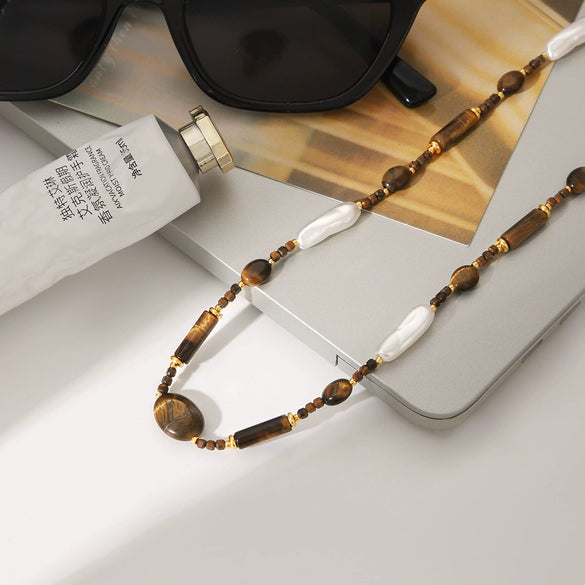 Wholesale Women's Stainless Steel Electroplated Geometric Tiger's Eye Beaded Clavicle Necklace