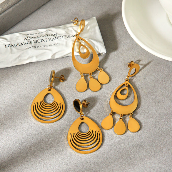 Wholesale Women's Stainless Steel Electroplated Geometric Water Drop Earrings