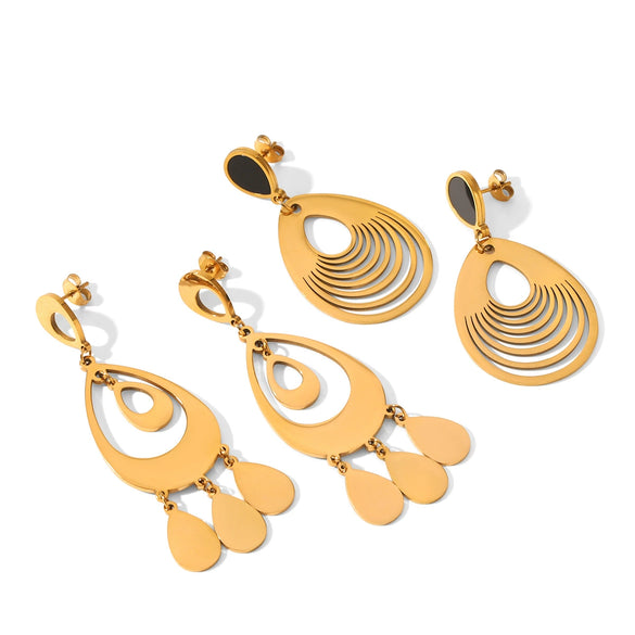 Wholesale Women's Stainless Steel Electroplated Geometric Water Drop Earrings