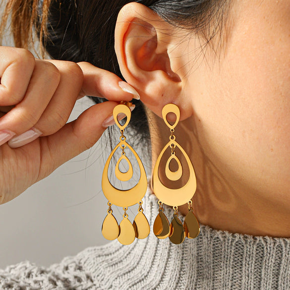 Wholesale Women's Stainless Steel Electroplated Geometric Water Drop Earrings