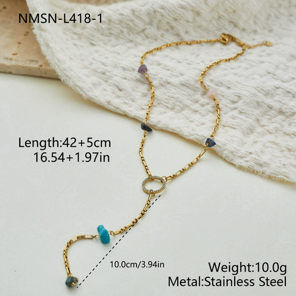 Wholesale Women's Stainless Steel Electroplated Geometric Yshaped Beaded Necklace Jewelry