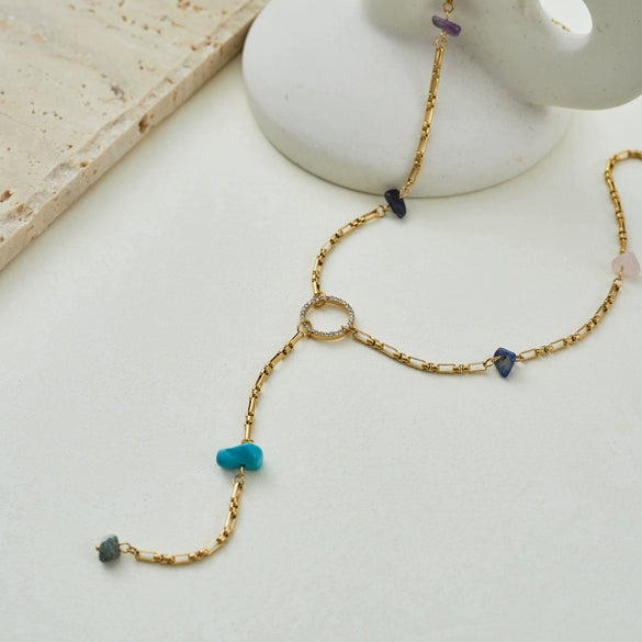 Wholesale Women's Stainless Steel Electroplated Geometric Yshaped Beaded Necklace Jewelry