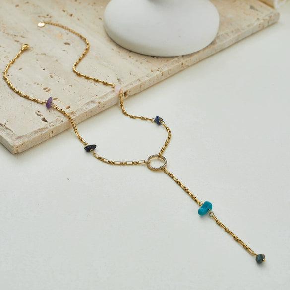 Wholesale Women's Stainless Steel Electroplated Geometric Yshaped Beaded Necklace Jewelry