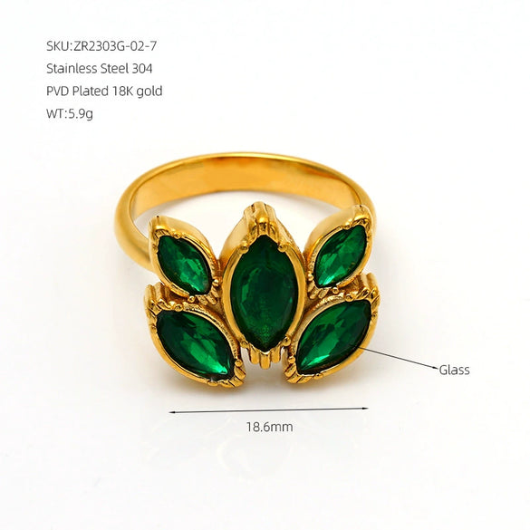 Wholesale Women's Stainless Steel Electroplated Gold Marquiseshaped Zircon Rings Trendy Vintage Personality Style