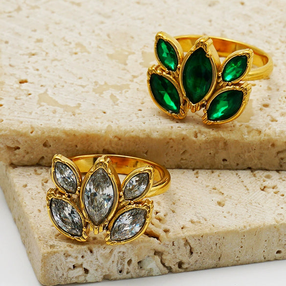 Wholesale Women's Stainless Steel Electroplated Gold Marquiseshaped Zircon Rings Trendy Vintage Personality Style