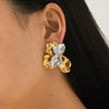 Wholesale Women's Stainless Steel Electroplated Hammered Geometric And Flower Earrings