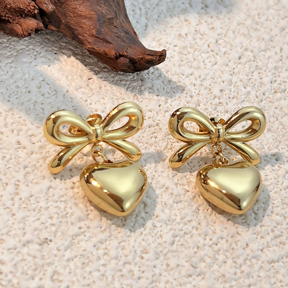 Wholesale Women's Stainless Steel Electroplated Heart And Butterfly Shaped Love Earrings