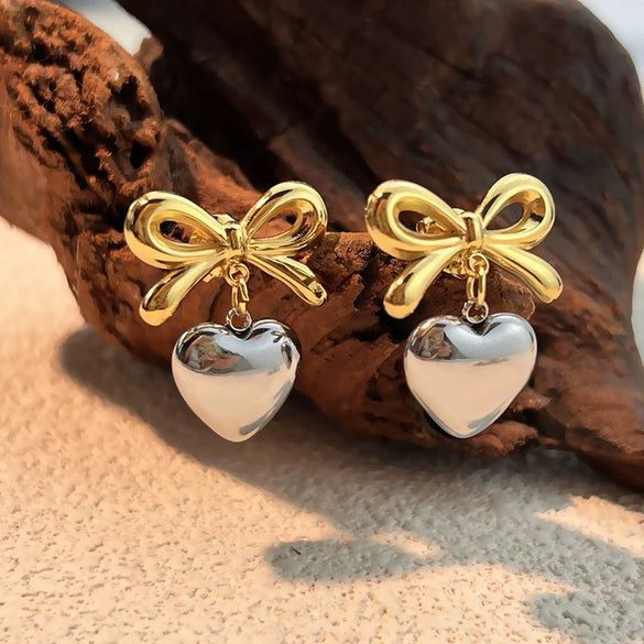 Wholesale Women's Stainless Steel Electroplated Heart And Butterfly Shaped Love Earrings