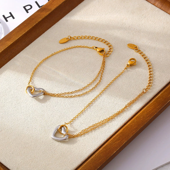 Wholesale Women's 316L Stainless Steel Electroplated Heart And Geometric Hollow Love Bracelet