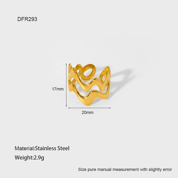 Wholesale Women's Stainless Steel Electroplated Heart Geometric Wave Open Ring Jewelry
