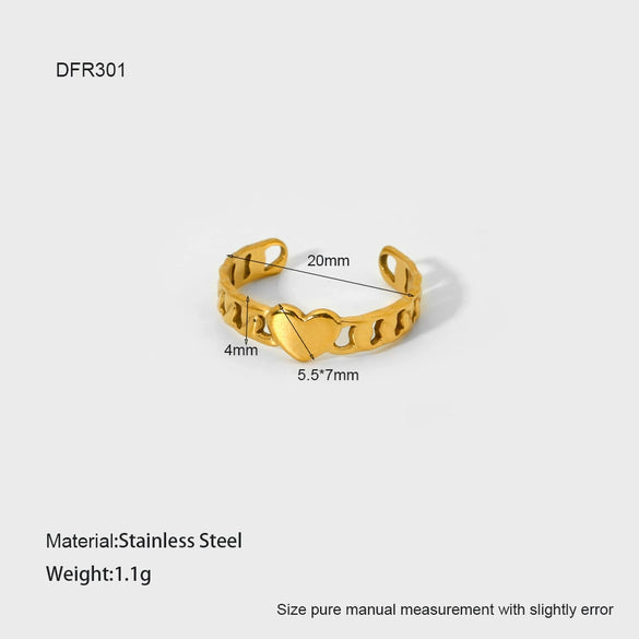Wholesale Women's Stainless Steel Electroplated Heart Geometric Wave Open Ring Jewelry