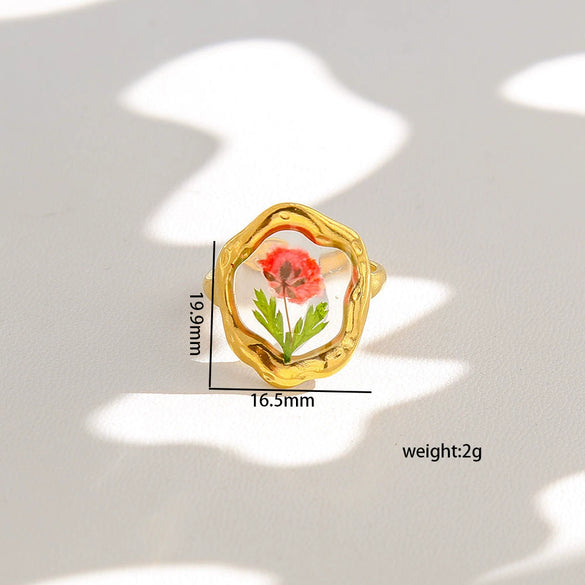 Wholesale Women's Stainless Steel Electroplated Heart Shape And Flower Ring With Minimalist Design