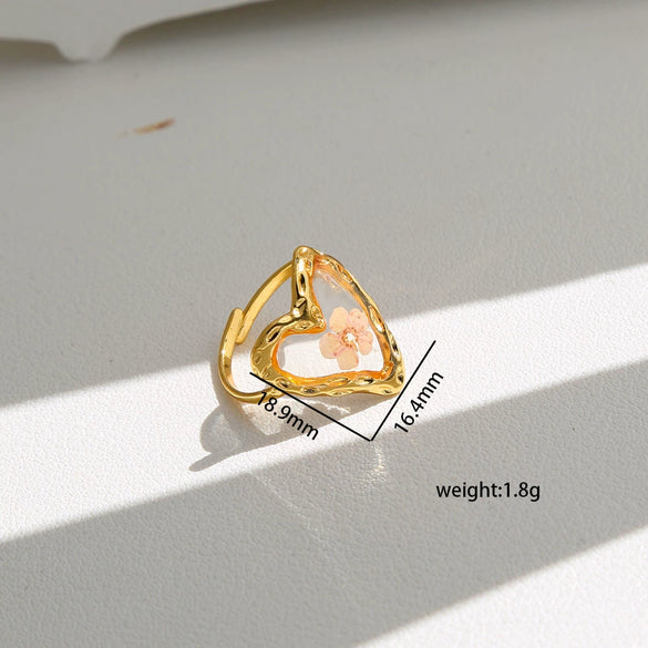 Wholesale Women's Stainless Steel Electroplated Heart Shape And Flower Ring With Minimalist Design
