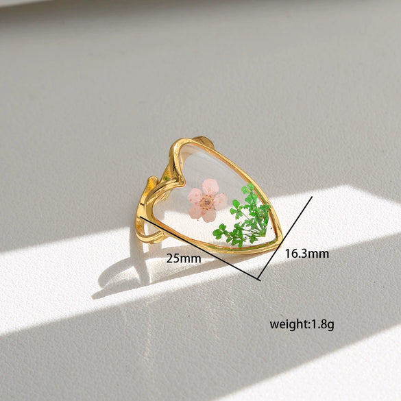 Wholesale Women's Stainless Steel Electroplated Heart Shape And Flower Ring With Minimalist Design