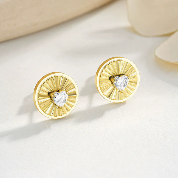 Wholesale Women's Stainless Steel Electroplated Heart Shape Inlaid Zircon Earrings