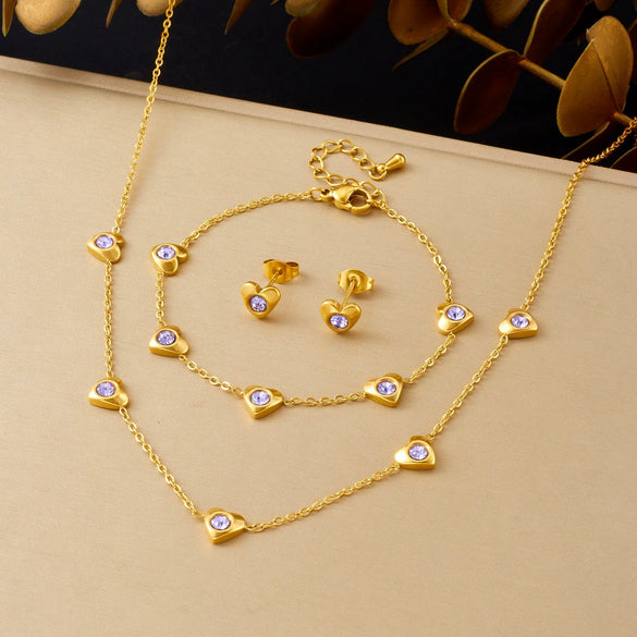 Wholesale Women's Stainless Steel Electroplated Heart Water Drop Bell Shaped Jewelry Accessories Three Piece Set