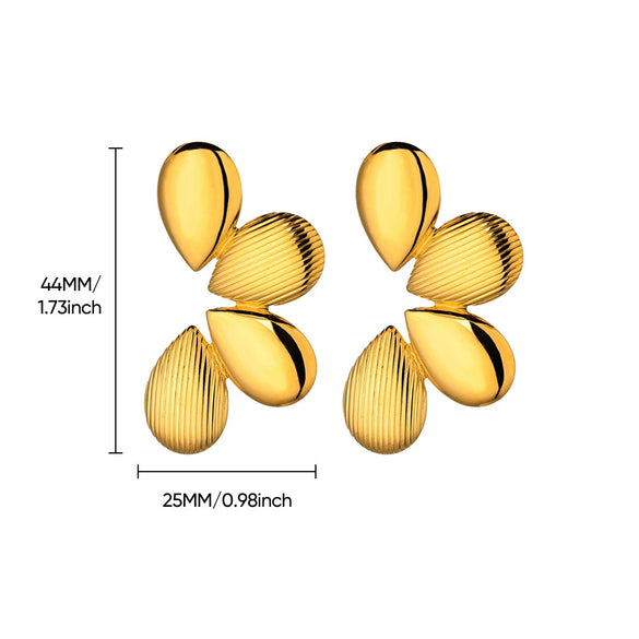 Wholesale Women's Stainless Steel Electroplated Irregular Geometric Drop Shape Petals Earrings With Flower And Wave Patterns