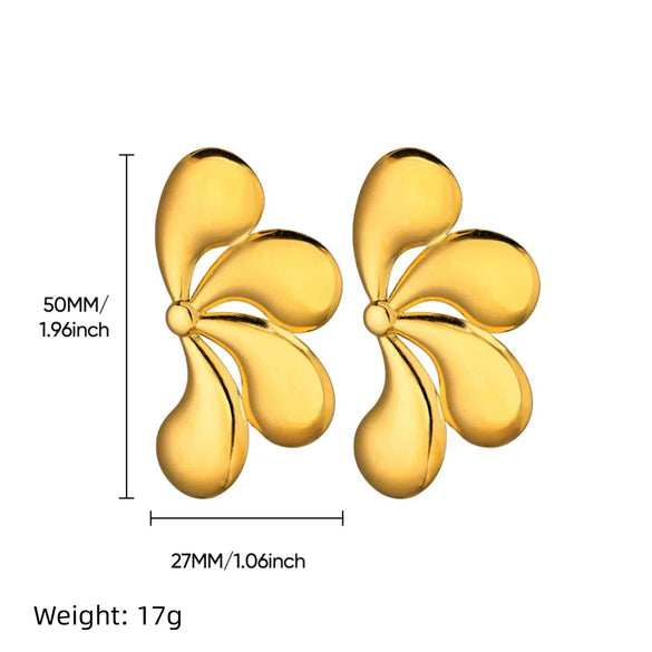 Wholesale Women's Stainless Steel Electroplated Irregular Geometric Drop Shape Petals Earrings With Flower And Wave Patterns