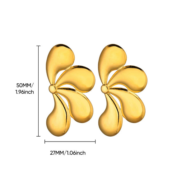 Wholesale Women's Stainless Steel Electroplated Irregular Geometric Drop Shape Petals Earrings With Flower And Wave Patterns